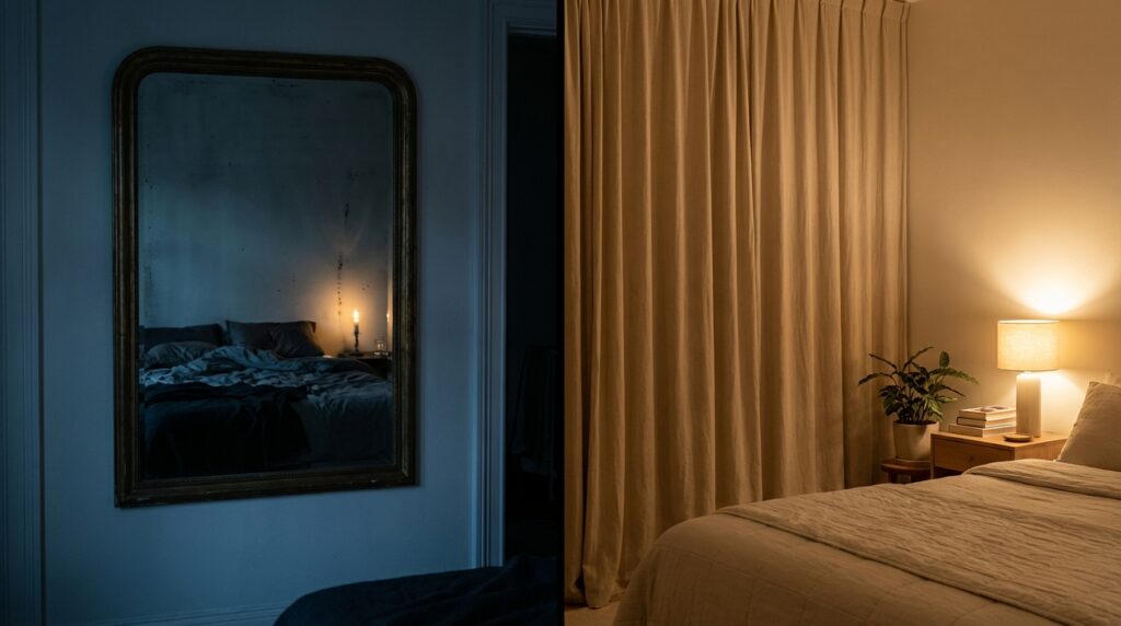 “mirror facing bed vastu mistake in bedroom causing disturbed sleep and negative energy”